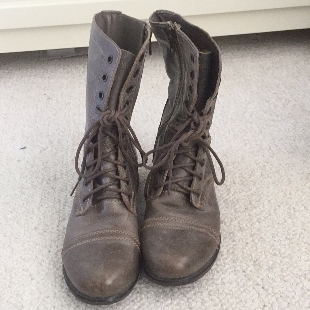Steve Madden grey Troopa laced leather combat boot